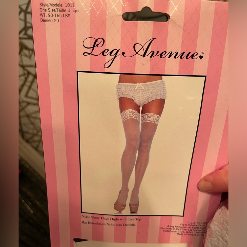 🩵LEG AVENUE Nylon Sheer Thigh High with Lace Top, OS